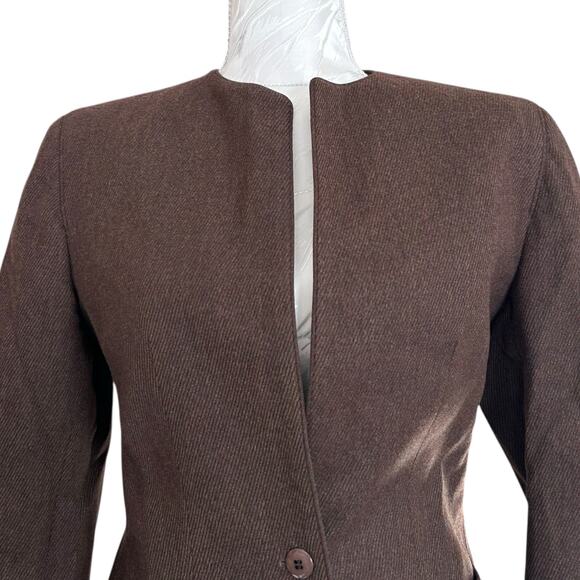 Vintage Brown 100% Wool Pin Stripe Skirt Blazer Set Womens Sz XS Business Formal - Picture 8 of 16